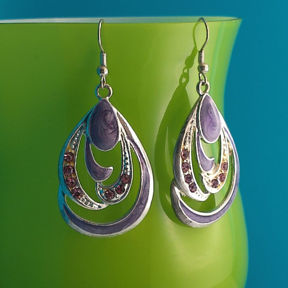 Mauve/silver with purple crystal drop earrings